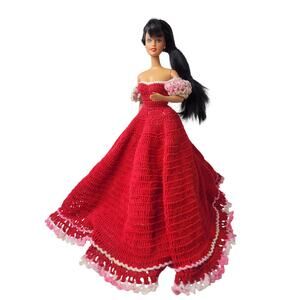 Vintage Senorita Teresa  Barbie Restyled in a Beautiful Red Crocheted Gown